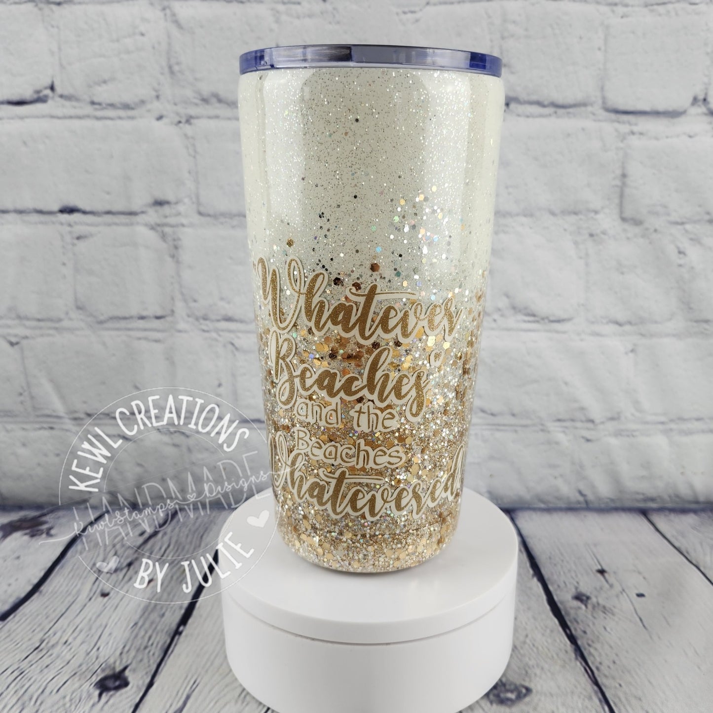 Custom Tumbler - Custom painted and glittered, small stainless steel.